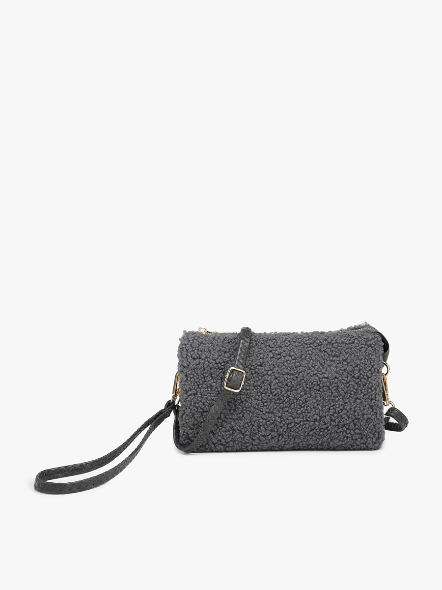 M013SHP Riley Sherpa 3 Compartment Crossbody/Wristlet - Beloved Boutique