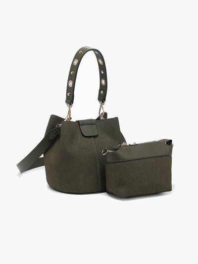 M2528SDE Farrah Suede Bucket Bag w/ Top Handle & Inner Bag - Beloved Boutique