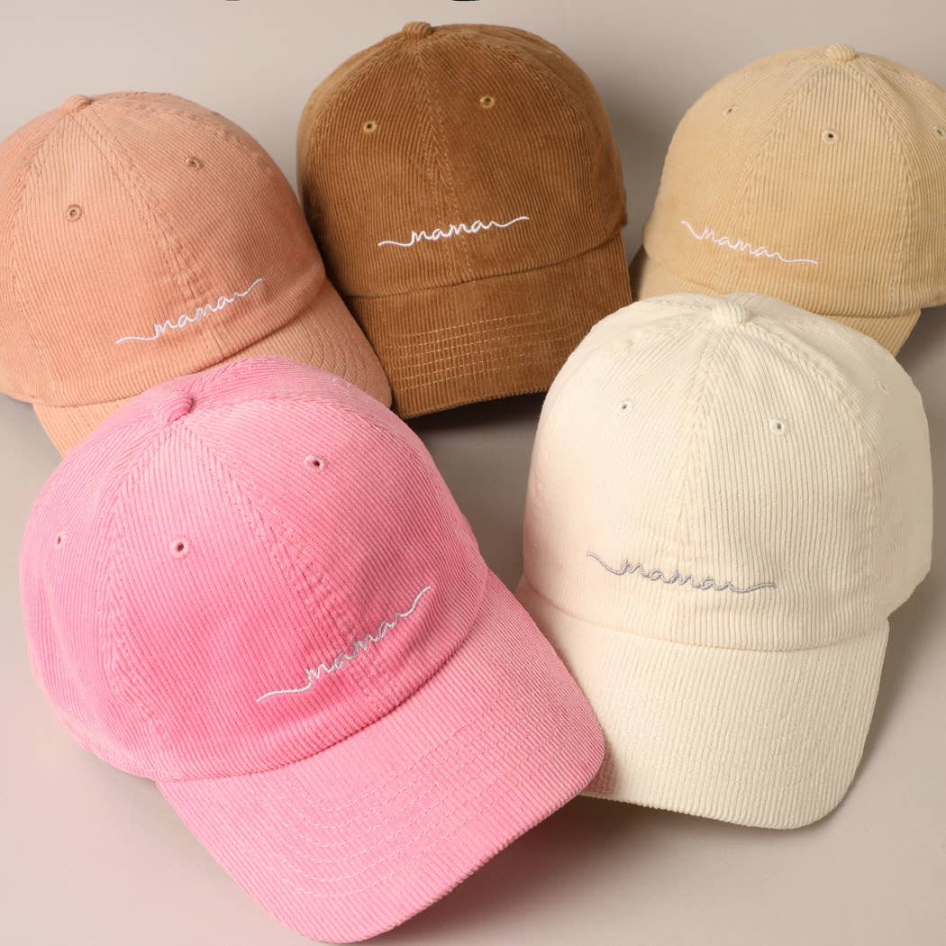 Mama Embroidered Lettering Corduroy Baseball Cap - Beloved Boutique