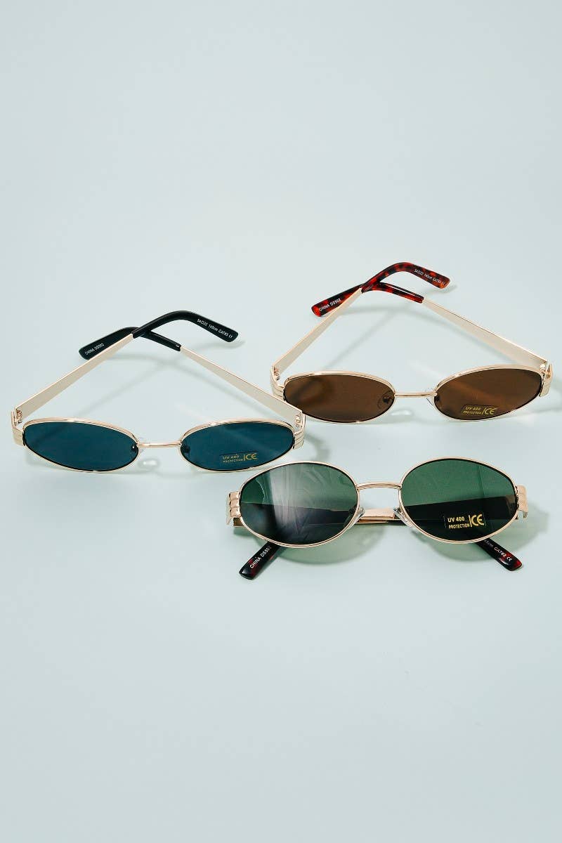 Oval Lens Metallic Frame Sunglasses Set - Beloved Boutique