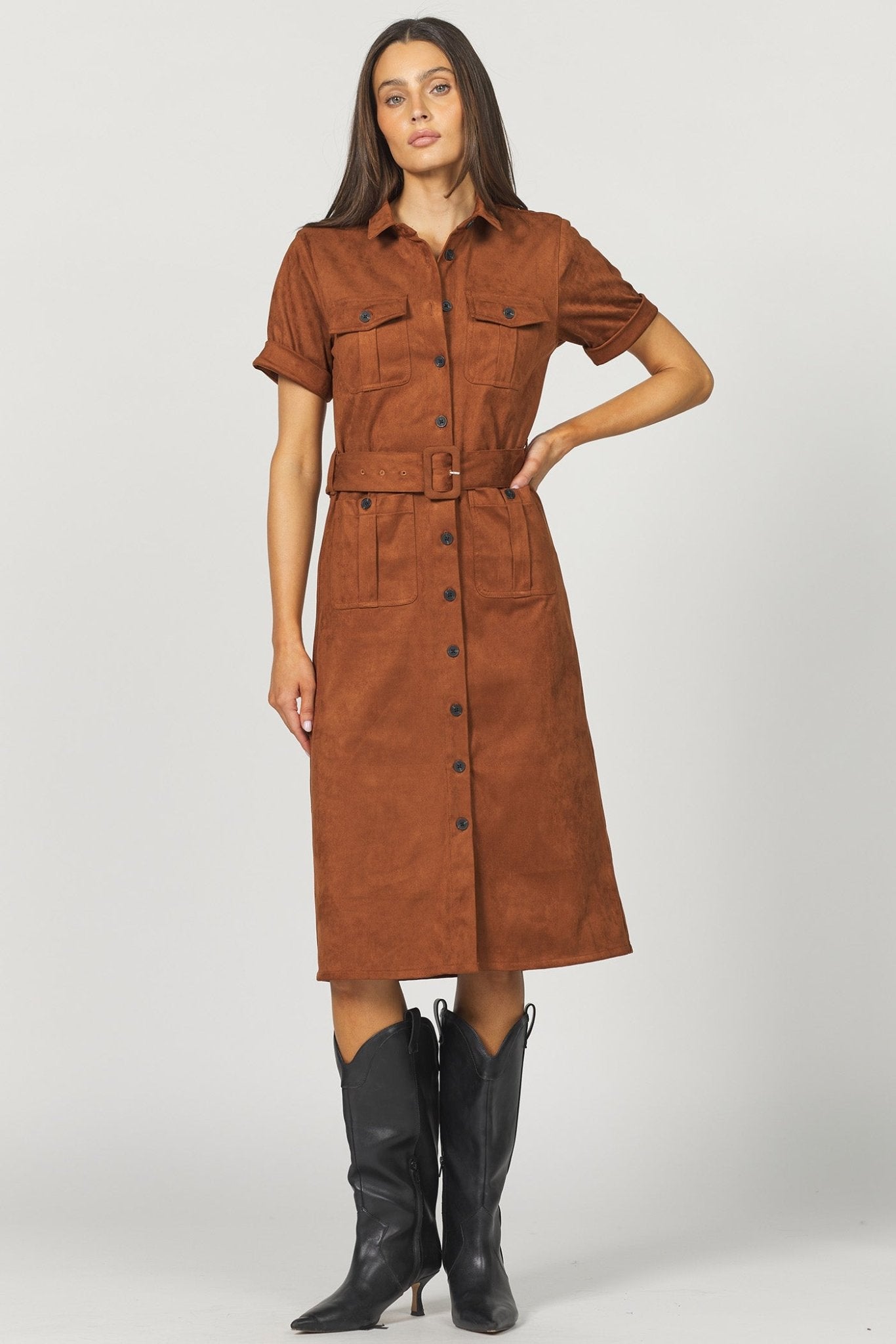 Raquel Midi Suede Dress - Beloved Boutique