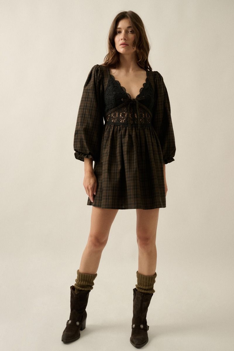 Rey Plaid Lace Mini Dress