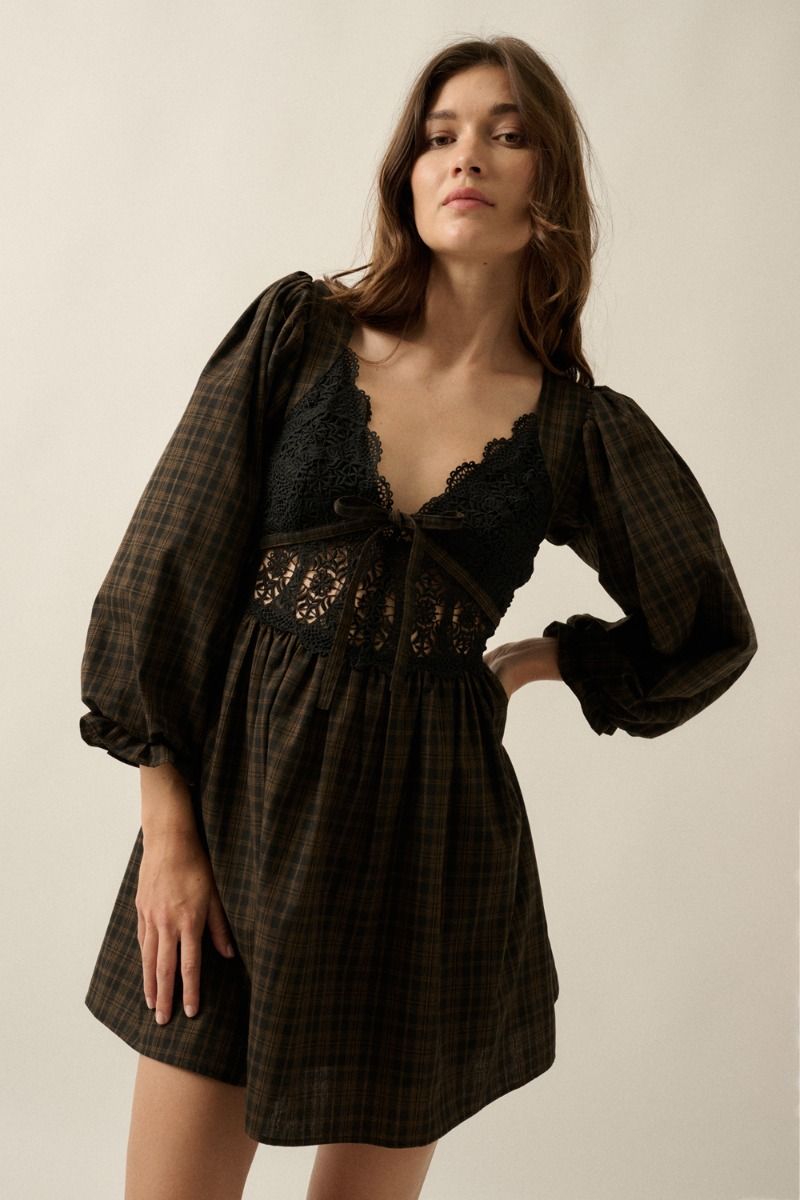 Rey Plaid Lace Mini Dress