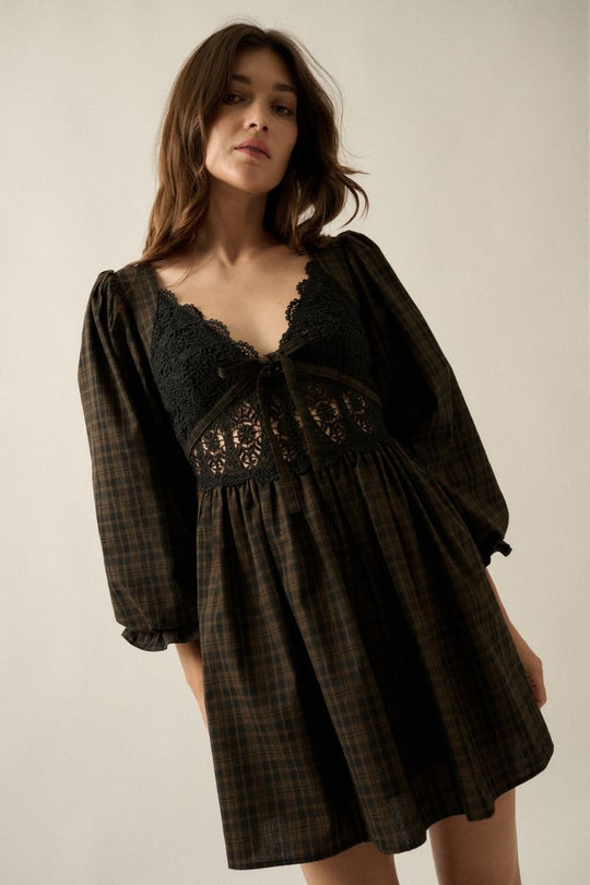 Rey Plaid Lace Mini Dress