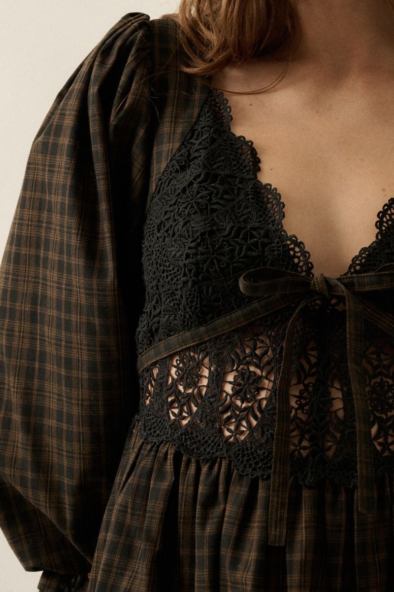 Rey Plaid Lace Mini Dress