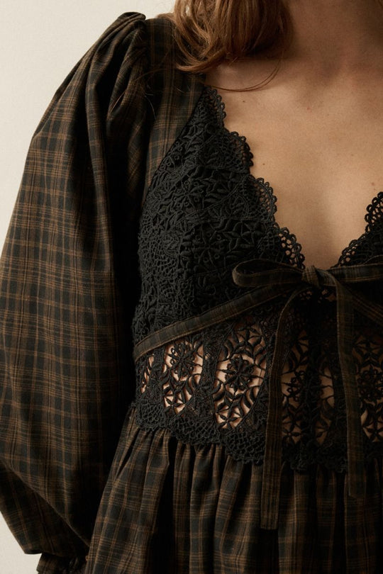 Rey Plaid Lace Mini Dress
