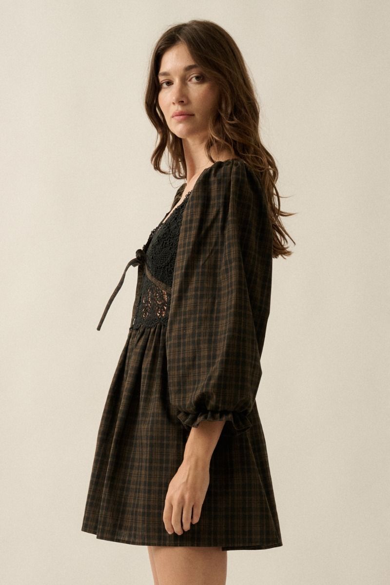Rey Plaid Lace Mini Dress