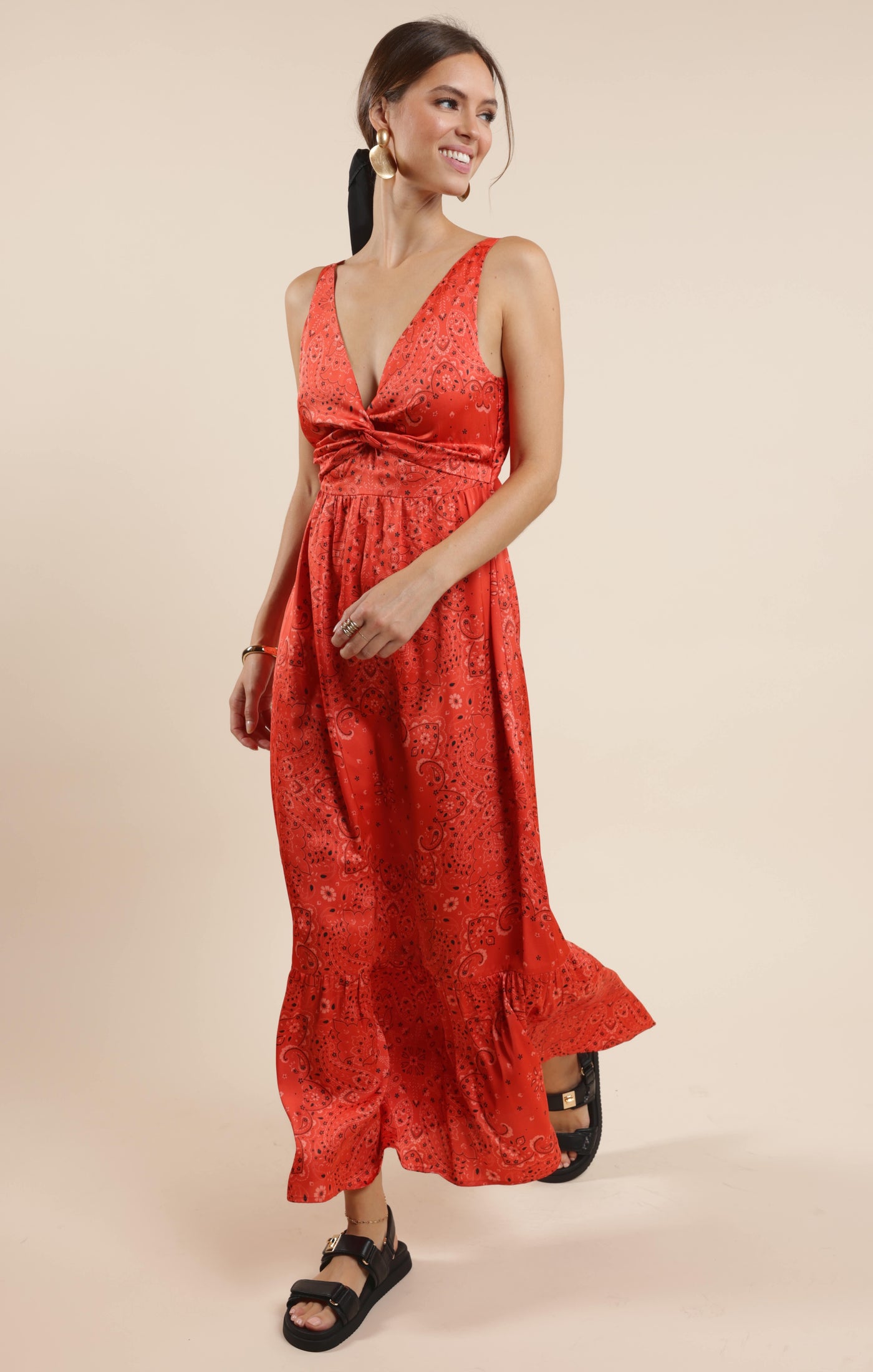 Music Fest Bandana Satin Maxi Dress
