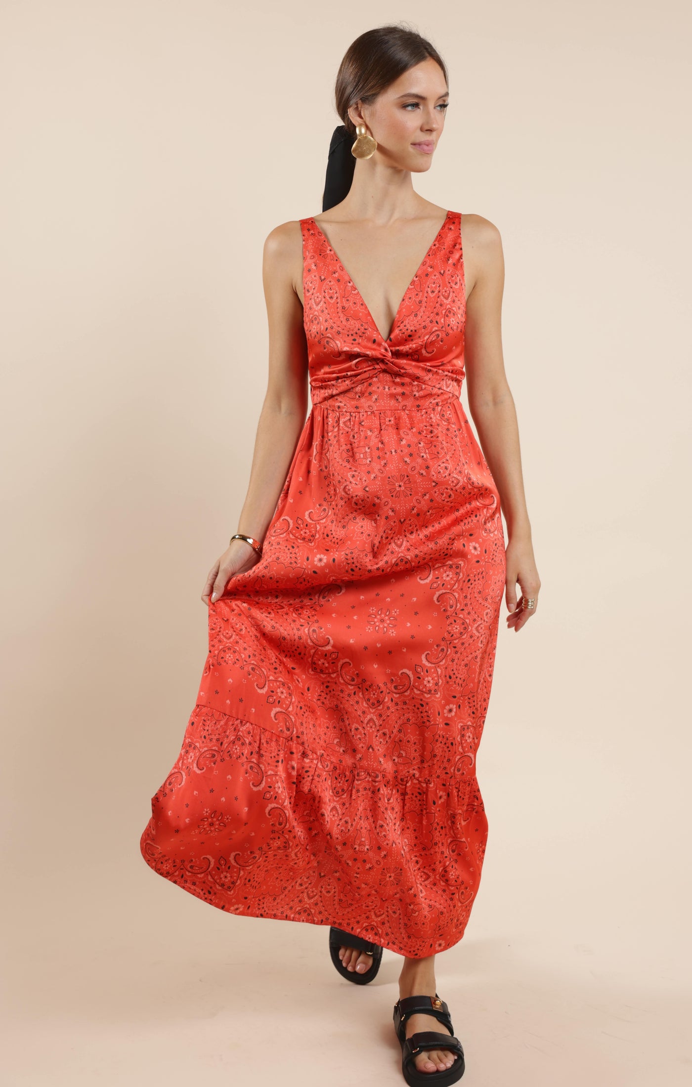 Music Fest Bandana Satin Maxi Dress