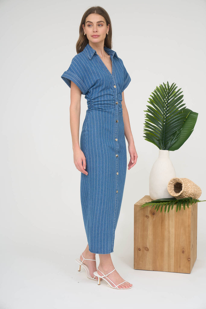 Zoe And Claire Winslow Striped Denim Midi Dress