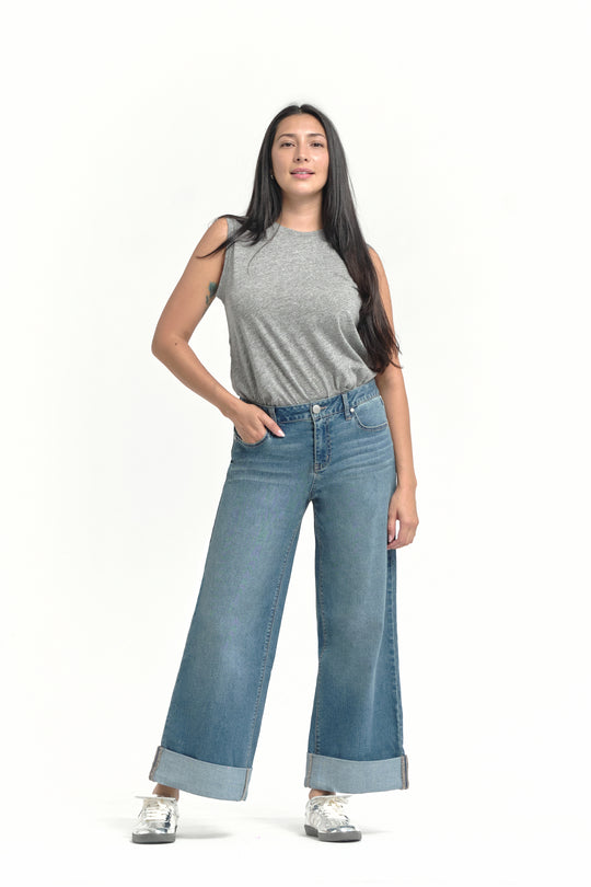 Roll Cuff Wide Leg Denim