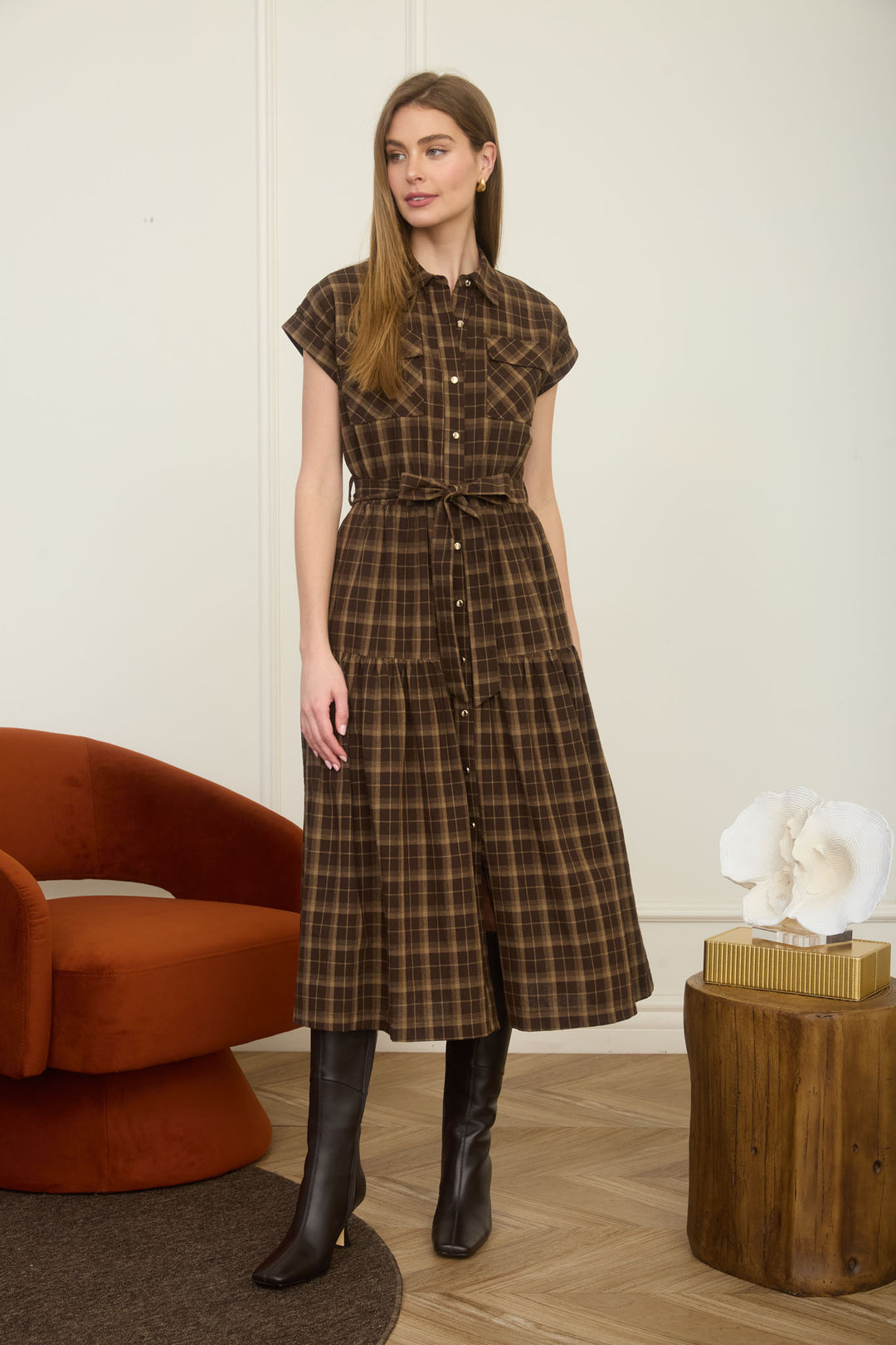 Cecil Plaid Midi Dress