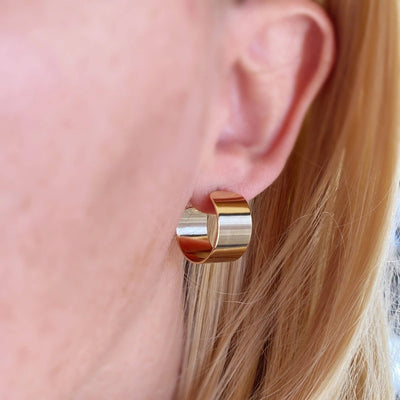 Wide Flat Polished Half Hoop Earrings - Beloved Boutique